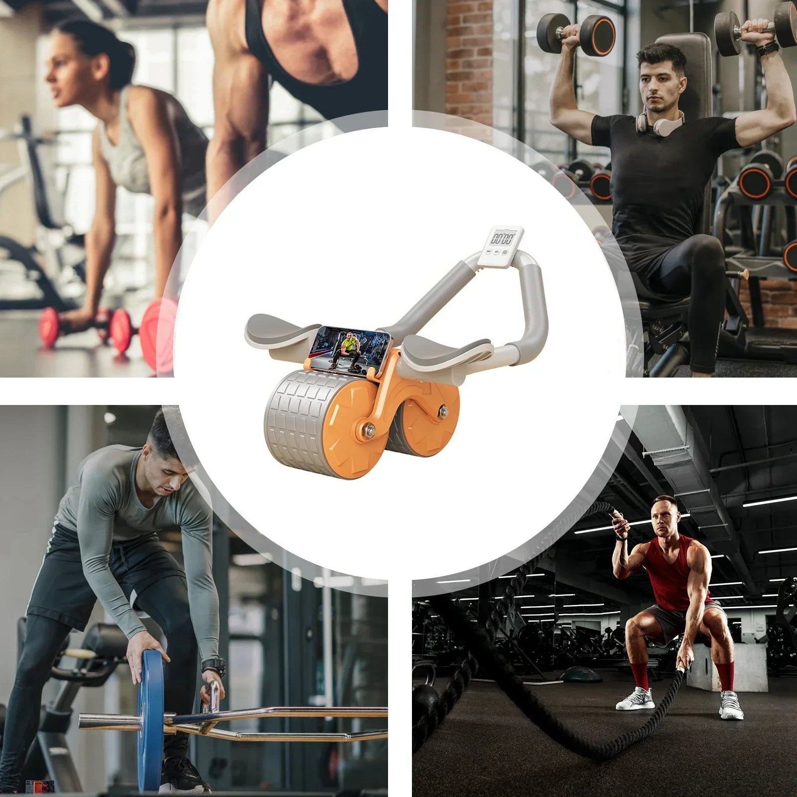 Roue abdominale à rebond automatique avec support et minuteur