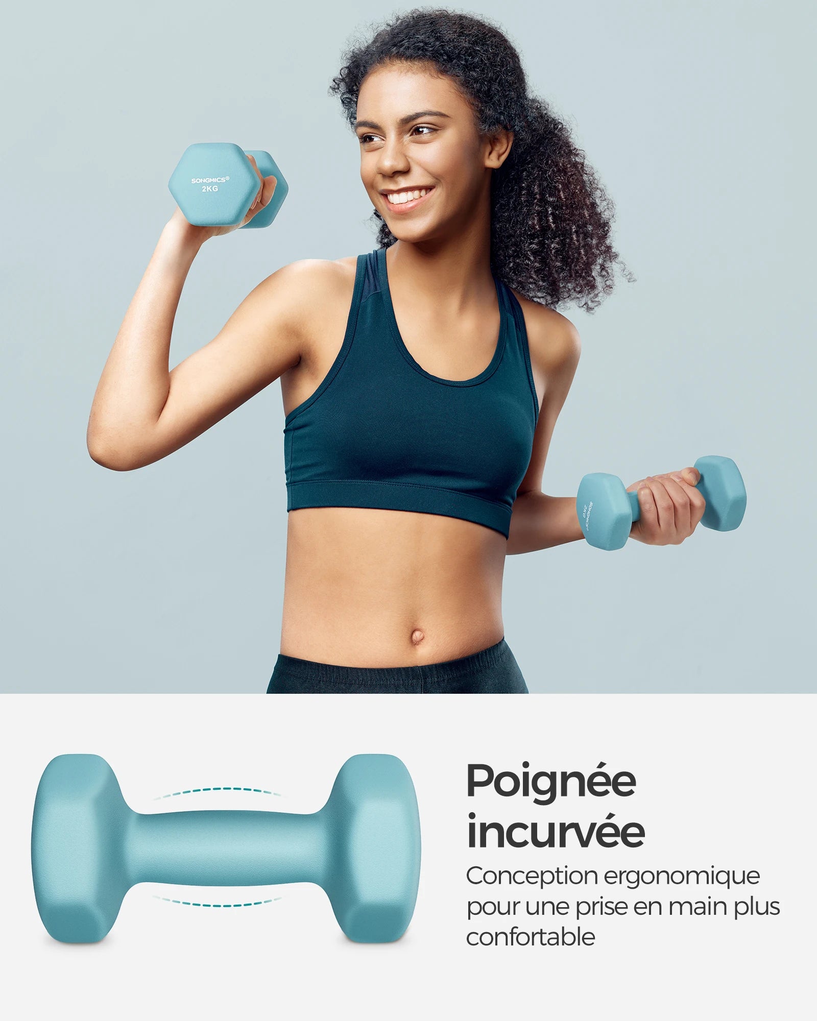 Lot de 2 haltères hexagonaux 2 x 2 kg bleu clair