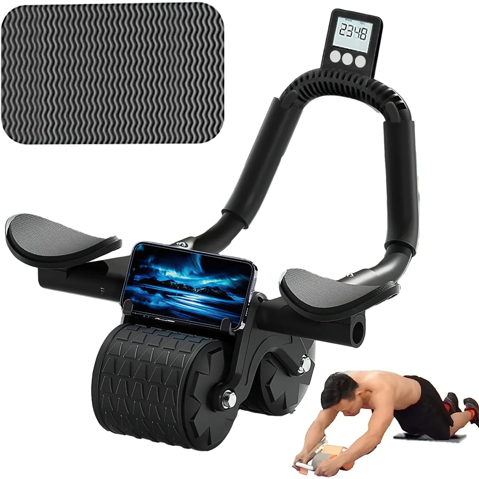 Roue abdominale à rebond automatique avec support et minuteur