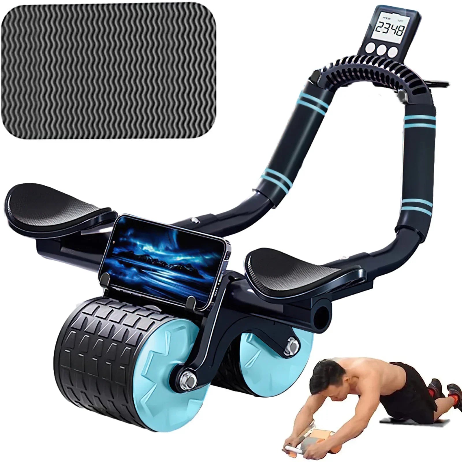 Roue abdominale à rebond automatique avec support et minuteur